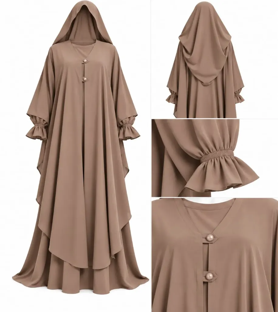 طقم مغربي - alsau 6005, قطعتين مع غطاء رأس متصل, حجاب