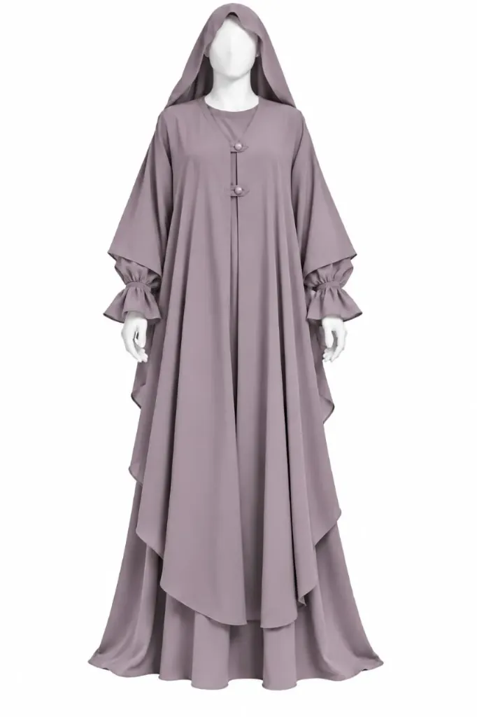 طقم مغربي - alsau 6005, قطعتين مع غطاء رأس متصل, حجاب