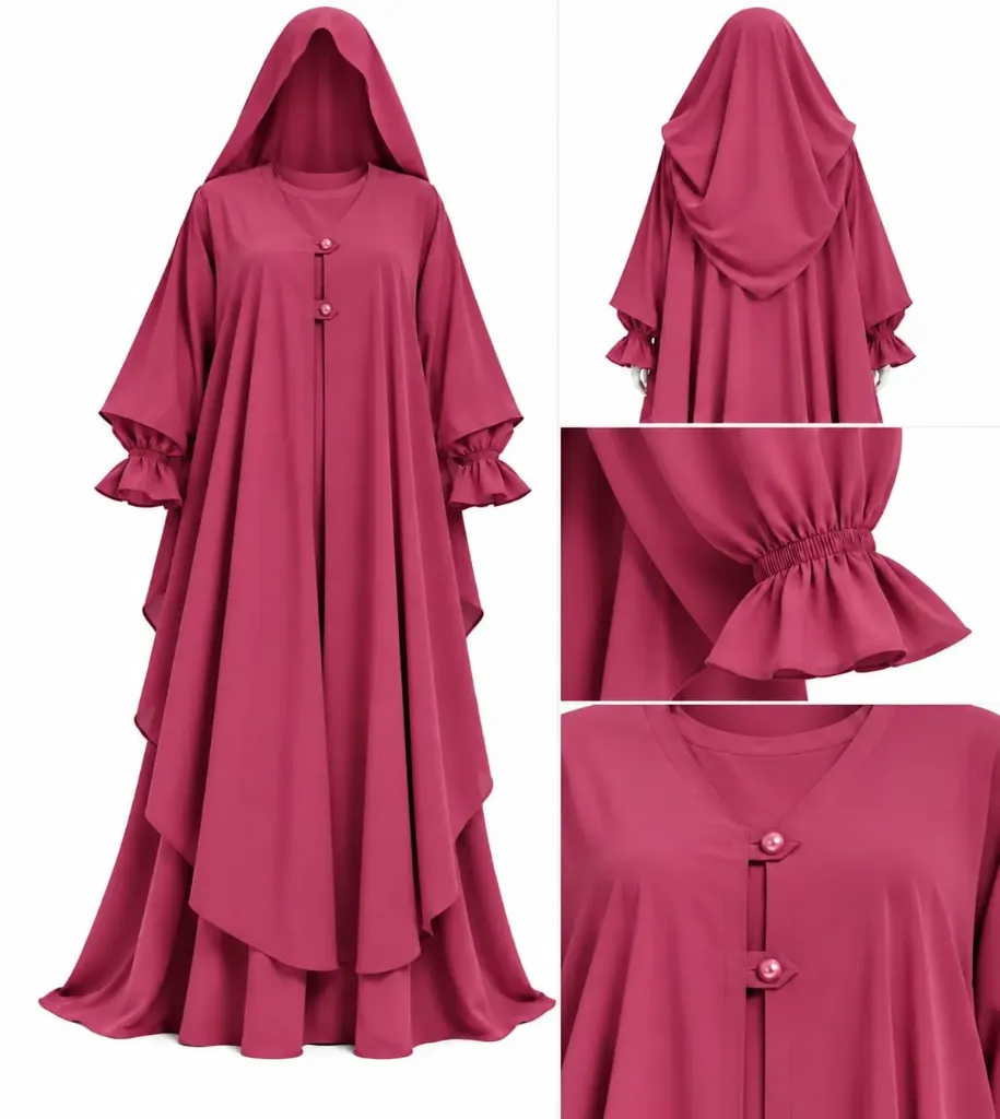 طقم مغربي - alsau 6005, قطعتين مع غطاء رأس متصل, حجاب