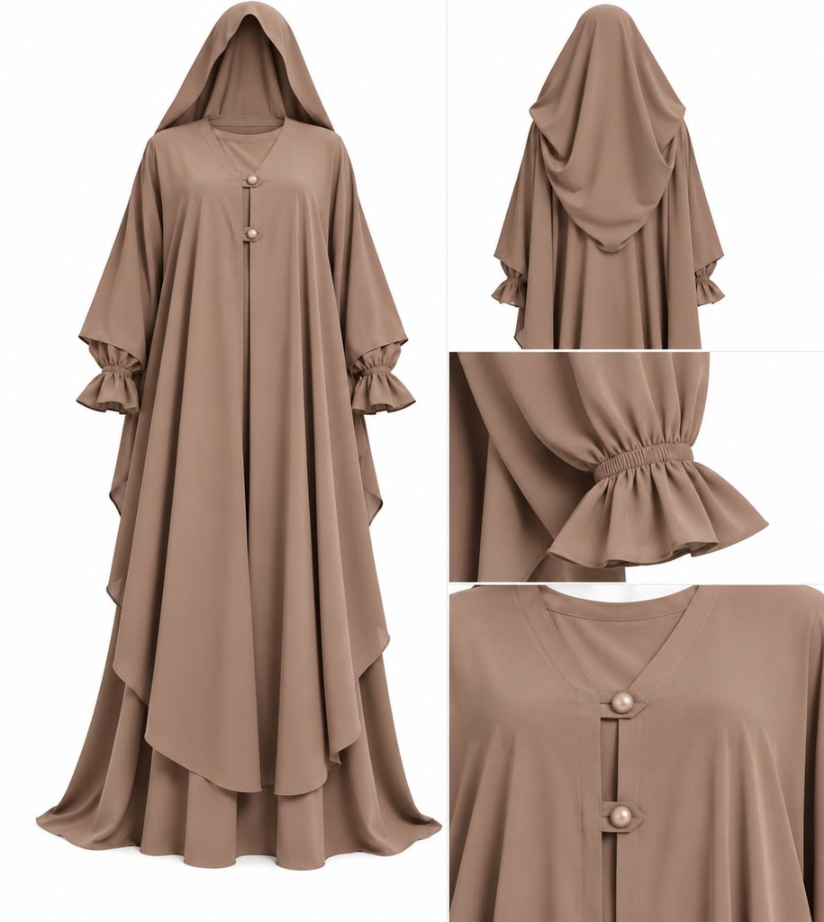 طقم مغربي - alsau 6005, قطعتين مع غطاء رأس متصل, حجاب